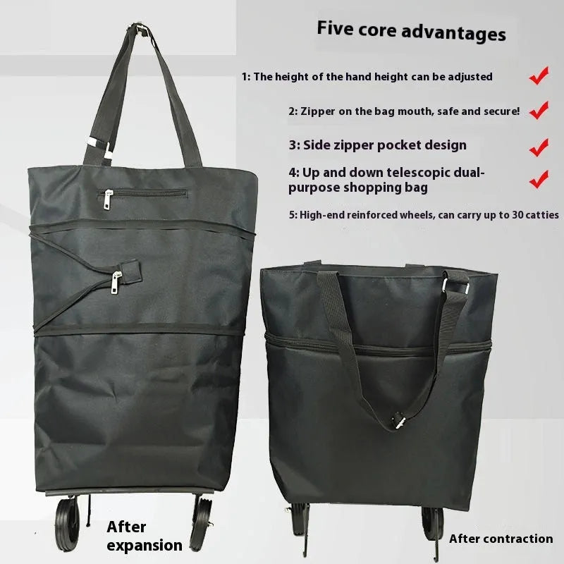 Folding shopping cart trolley bag with stainless steel frame in Black Geometry colour
