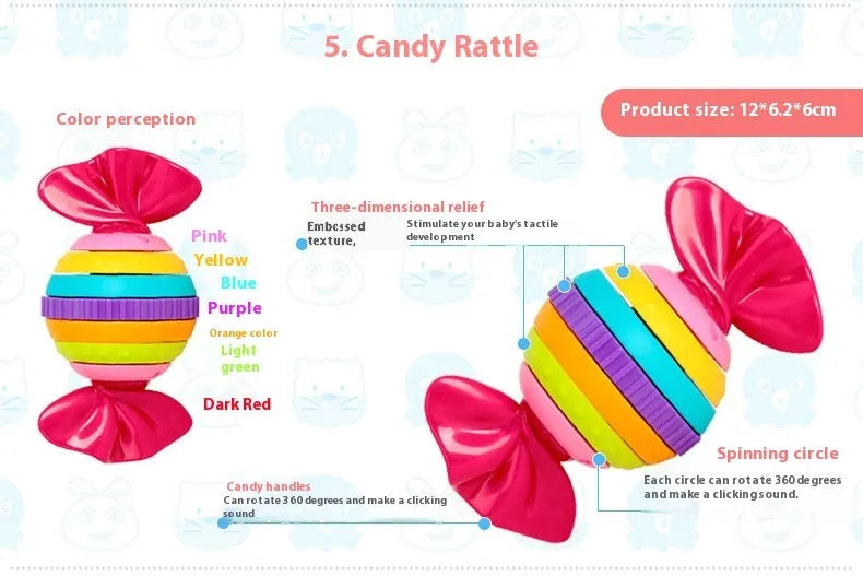 10-piece baby rattle hand grasping toy set for infants aged 0-3 years in six colour styles