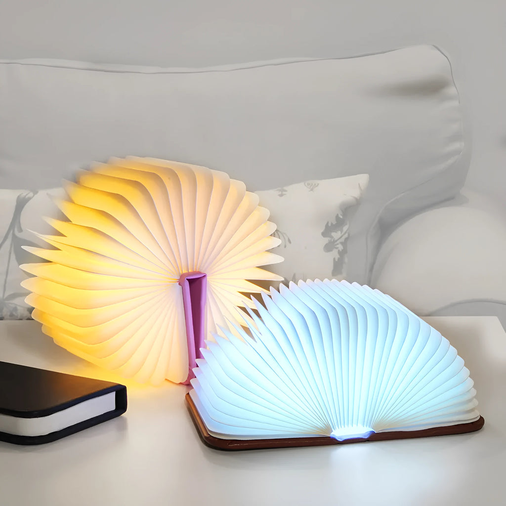 LED mini folding table lamp in book shape with parchment shade, USB powered, 125x82x22mm, pink colour