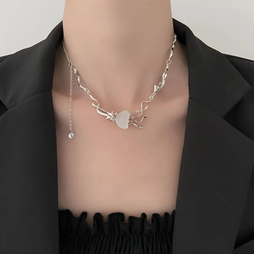 Alloy jellyfish tassel necklace for women with electroplating finish, 5 colour options, includes earrings
