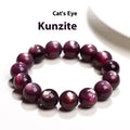 Natural purple lepidolite crystal round bead bracelet with adjustable cord on a wooden surface.