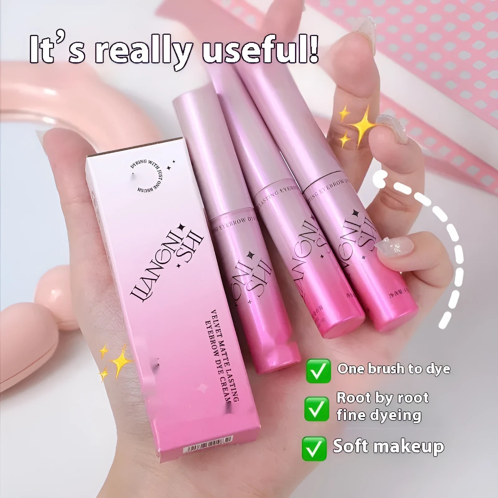 Long-lasting velvet fog eyebrow cream in 4.5g container with four colour options