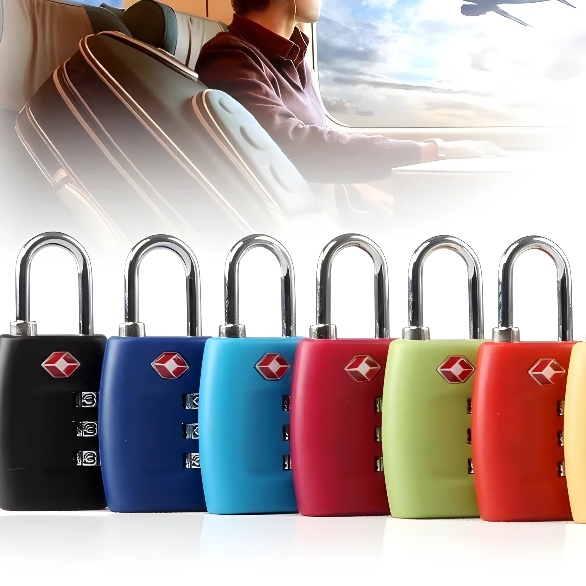 Plastic TSA code lock in red for luggage zippers with 4mm lock rod and 12mm spacing