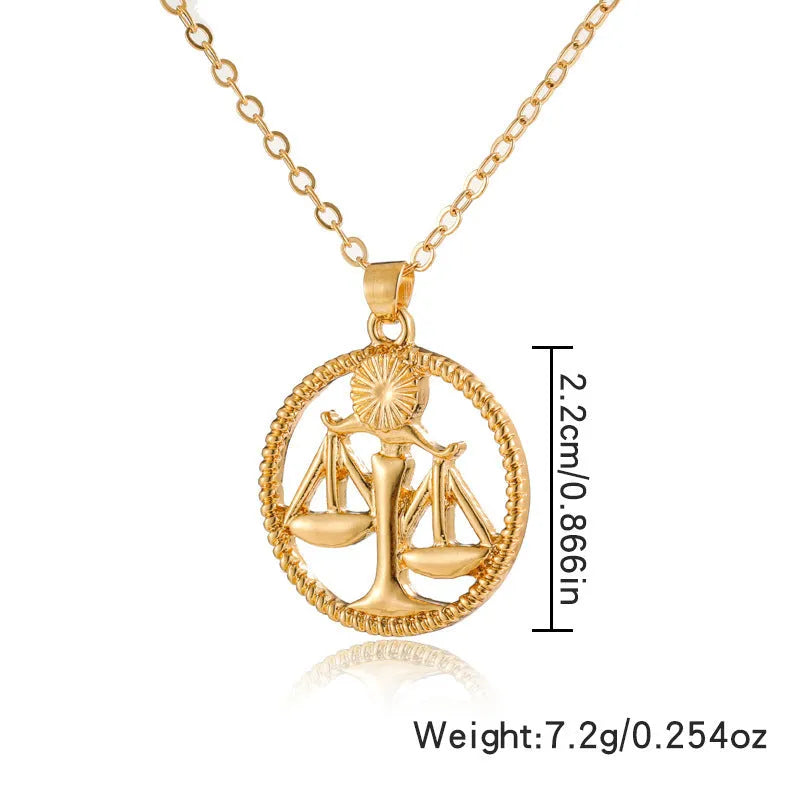 Simple alloy zodiac pendant necklace featuring twelve constellations including Aries, Taurus, Gemini, Cancer, Leo, Virgo, Libra, Scorpio, Sagittarius, Capricorn, Aquarius, and Pisces