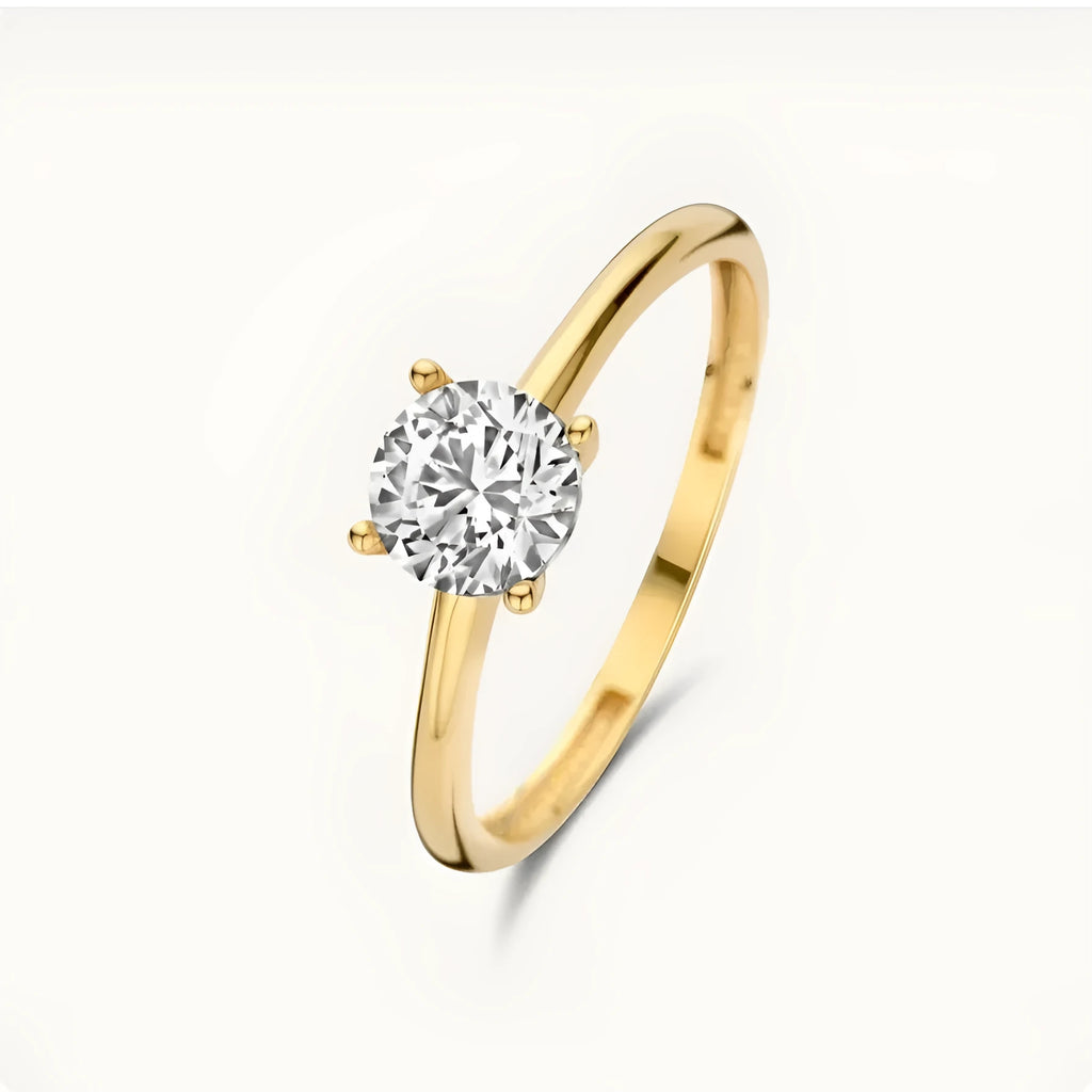 Open end zircon ring for women in 18K gold colour brass, polished finish, sizes 6 to 10