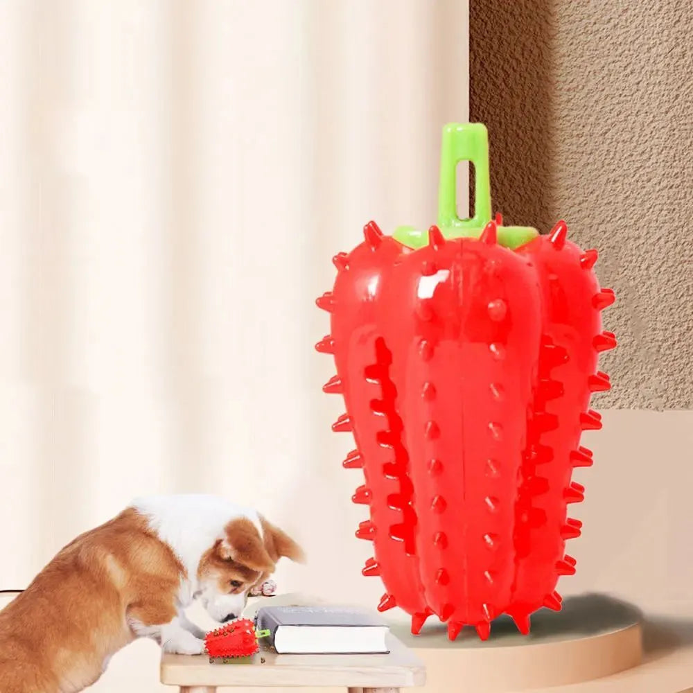 Interactive dog teething chew toy in TPR rubber, 10x5.2cm, treat dispensing, beef scent, green red yellow