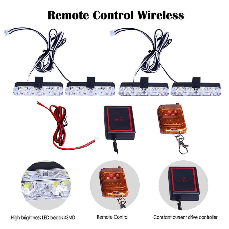 Black car mounted LED emergency warning light with wireless remote control for vehicle hazard situations