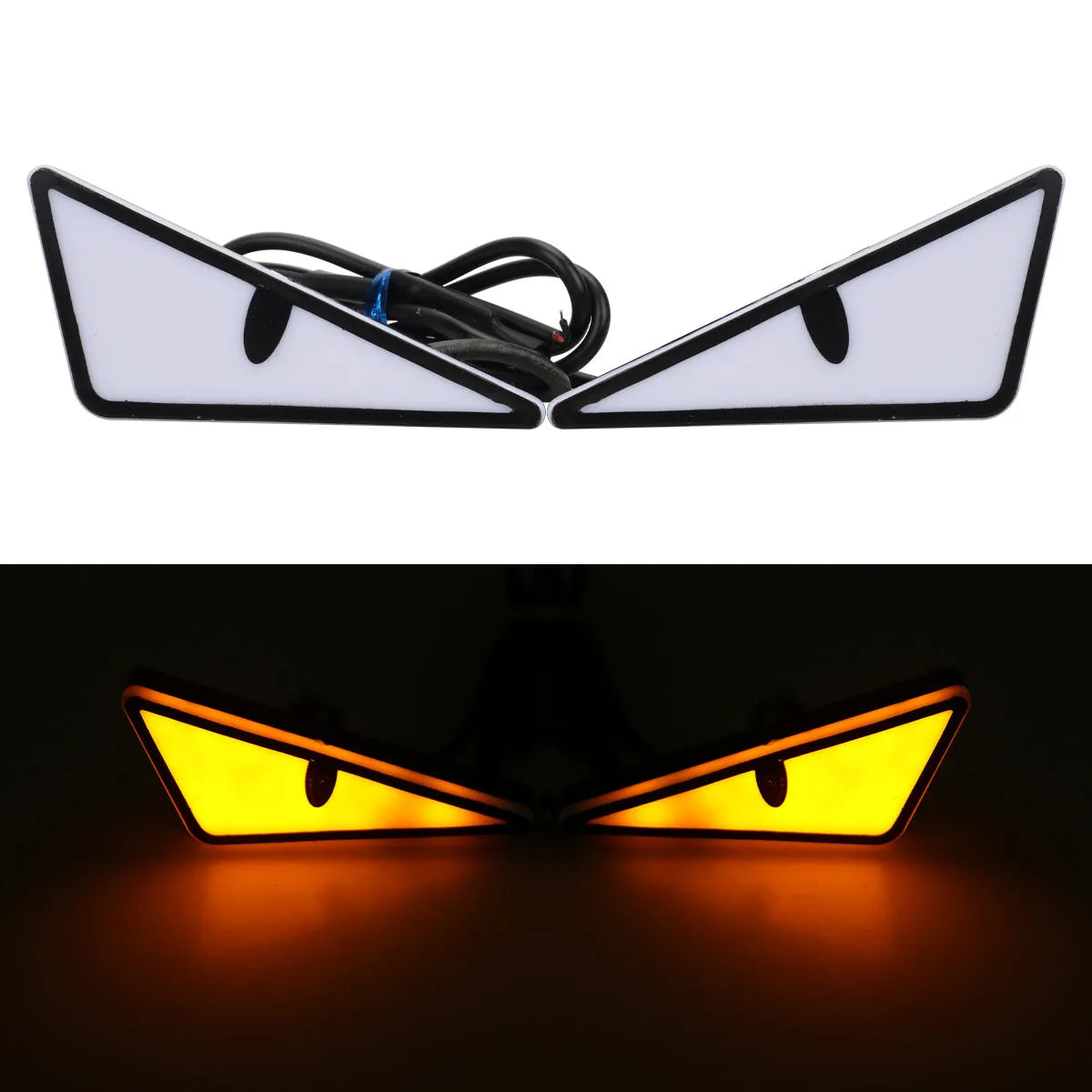 Pair of Triangle Eyes 12V plastic decorative motorcycle and car lights in semicircle shape with colour options