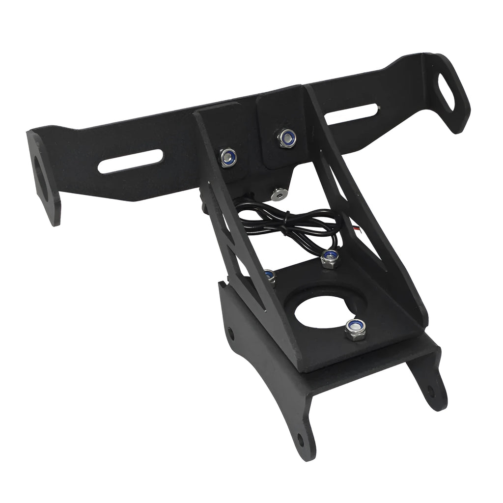 Black aluminium alloy rear licence plate bracket for Honda motorcycle customisation.