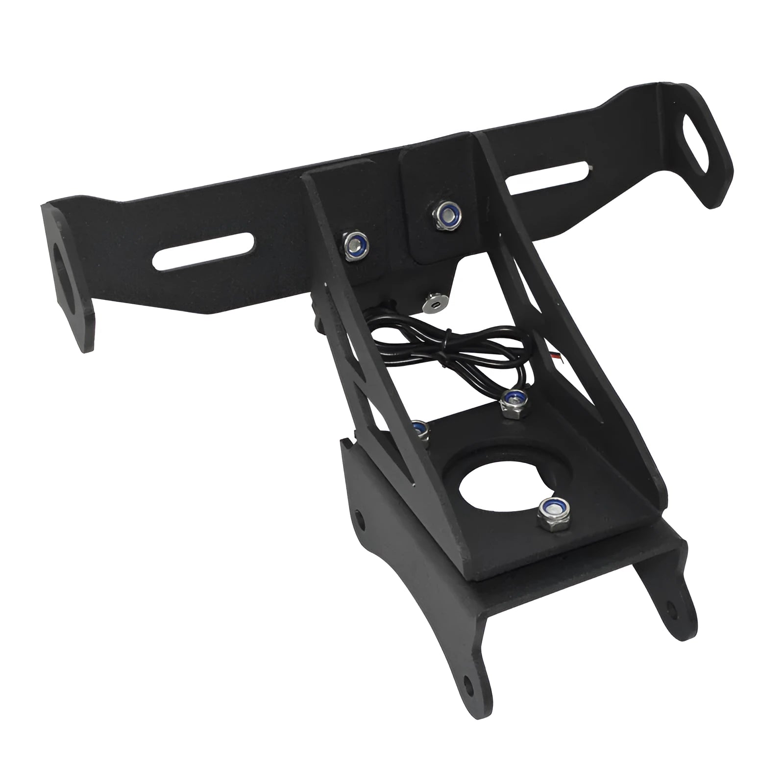 Black aluminium alloy rear licence plate bracket for Honda motorcycle customisation.
