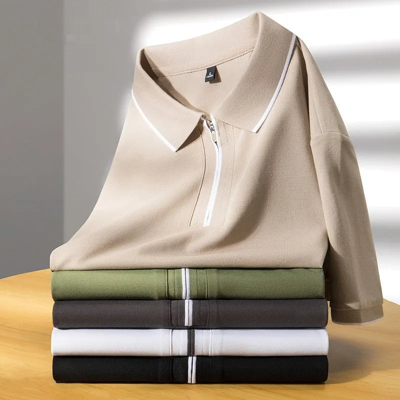 Men's slim fit business casual top in cotton blend fabric with short sleeves available in five colours