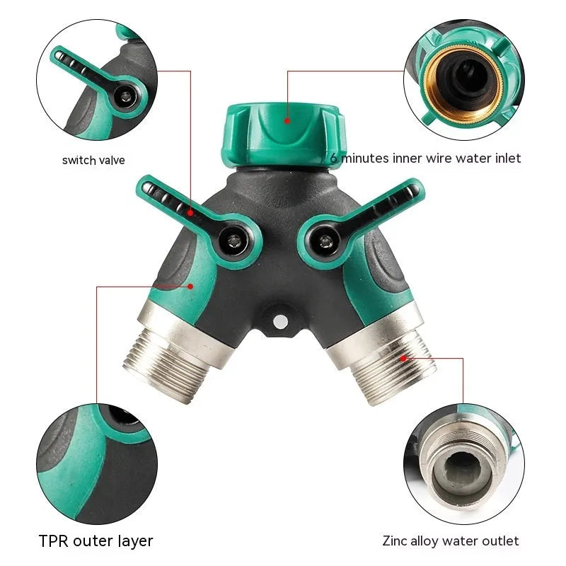 Garden zinc alloy ball valve diverter with 6 hose connection points for irrigation control