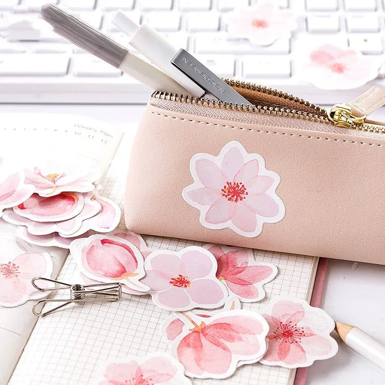 Sakura Story romantic sticker DIY material 45 sheets self-adhesive paper pink watercolor design