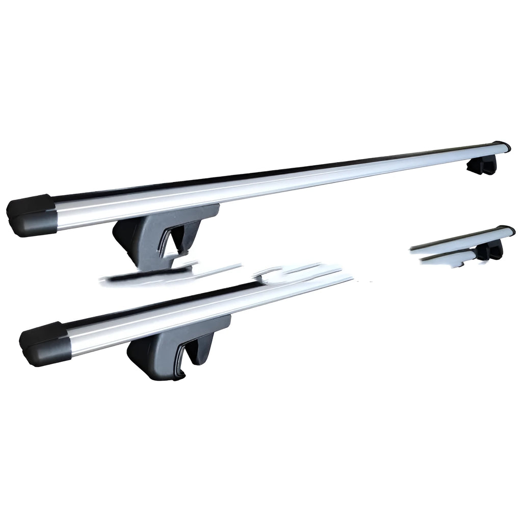 Alloy roof rack crossbar kit for a General Motors SUV, shown adjusted to length.