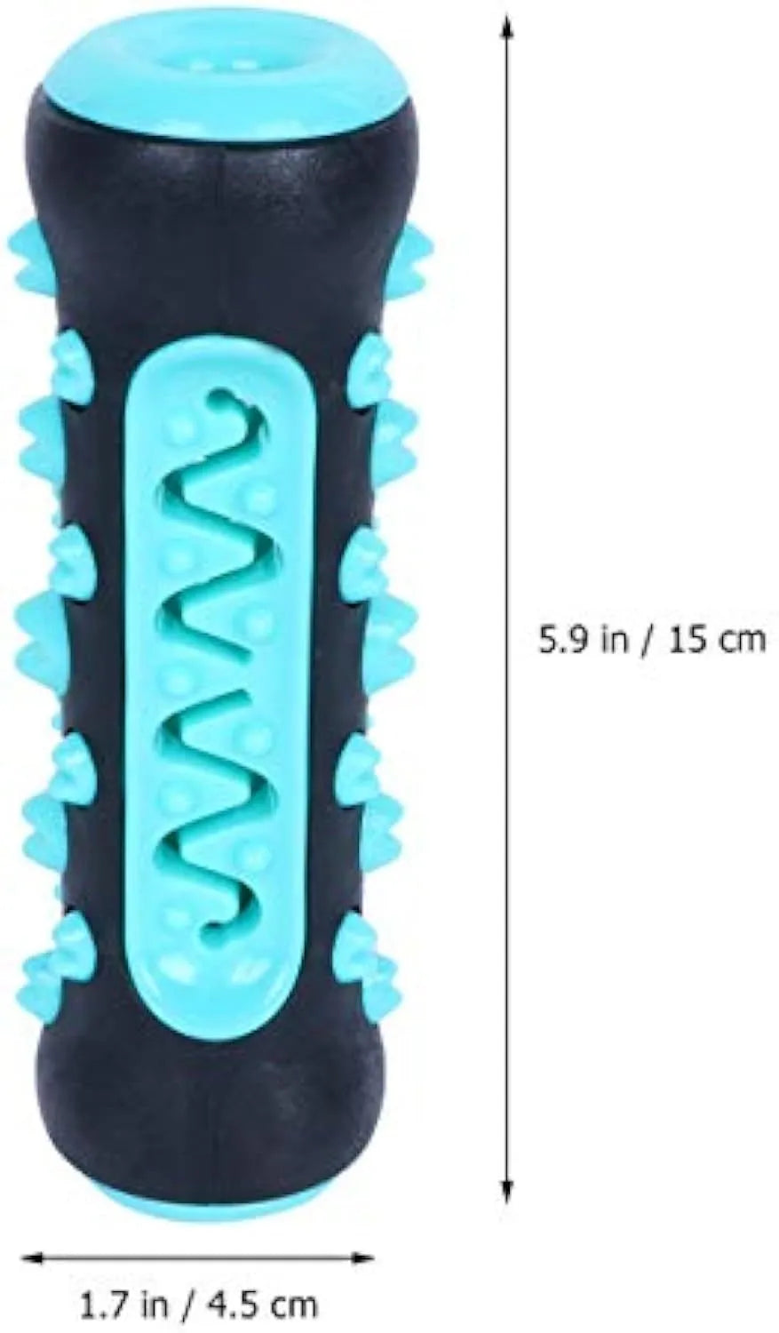 Natural rubber dog toothbrush chew toy in blue, measuring 15cm long