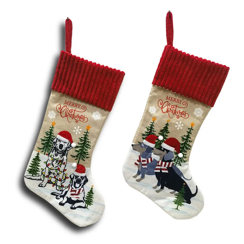 Cloth Christmas tree pendant with dog and cat sock designs, dimensions 46cm by 28cm