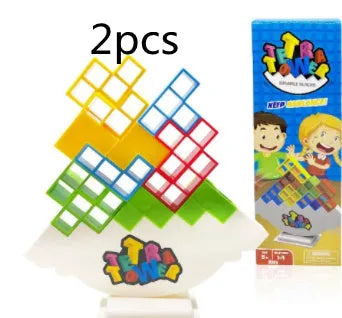 Plastic balance stacking game with 16 colourful building blocks on chassis for children aged 3+