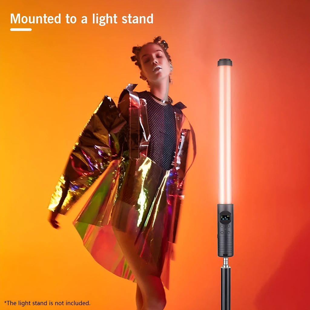 Handheld dual colour temperature LED photography light stick with adjustable brightness and RGB effects