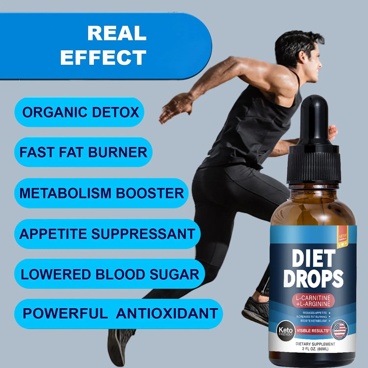 60ml bottle of ketone drops supplement with dropper, refrigeration required