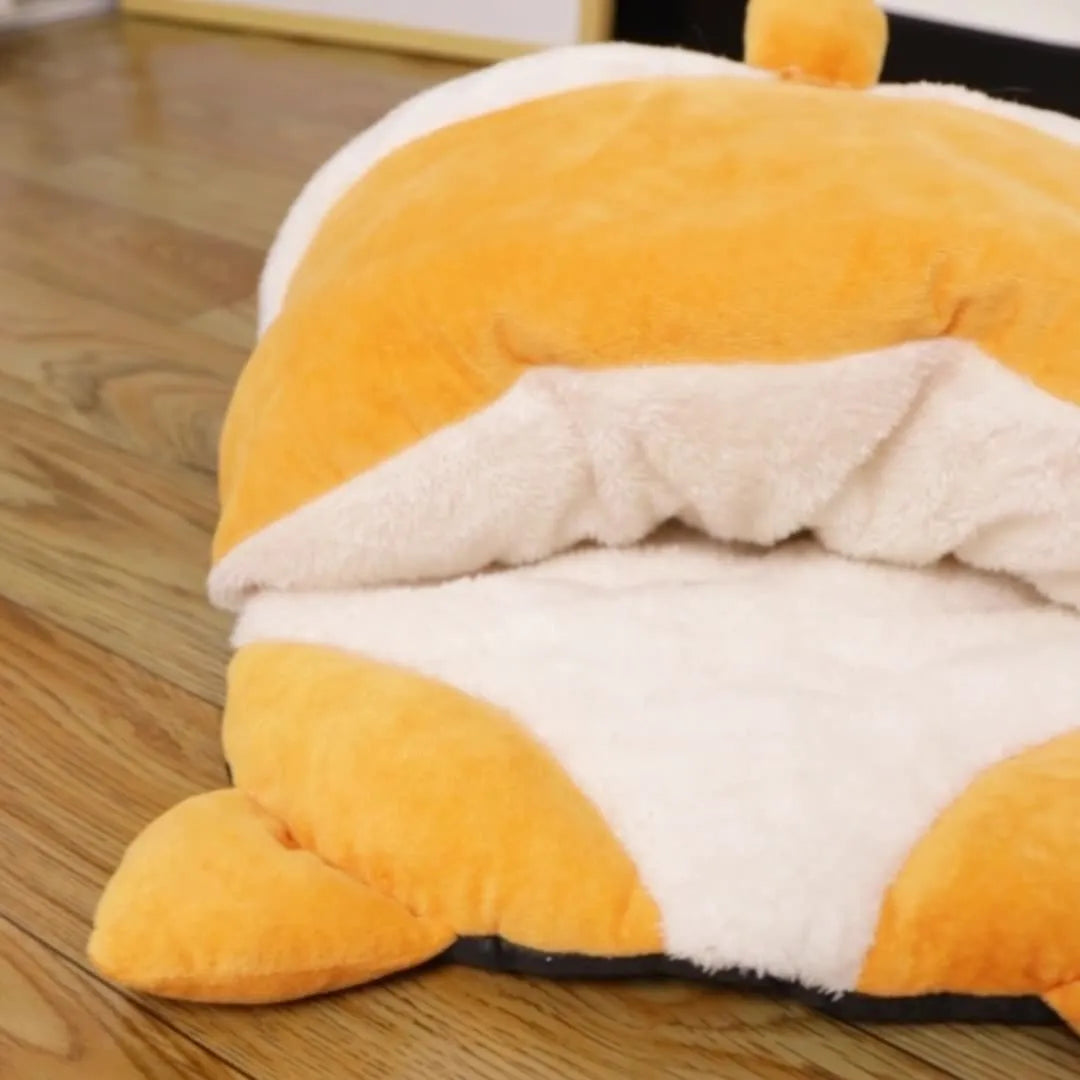 Orange semi-closed cat sleeping bag pet nest bed measuring 65cm by 53cm
