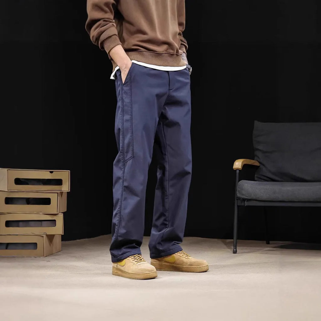Japanese retro wide-leg pants, high waist drawstring, solid colour black, for men