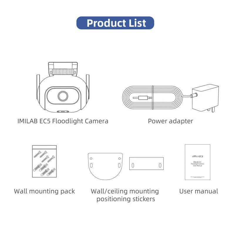 IMILAB EC5 outdoor security camera with floodlight, 360° rotation, and white housing