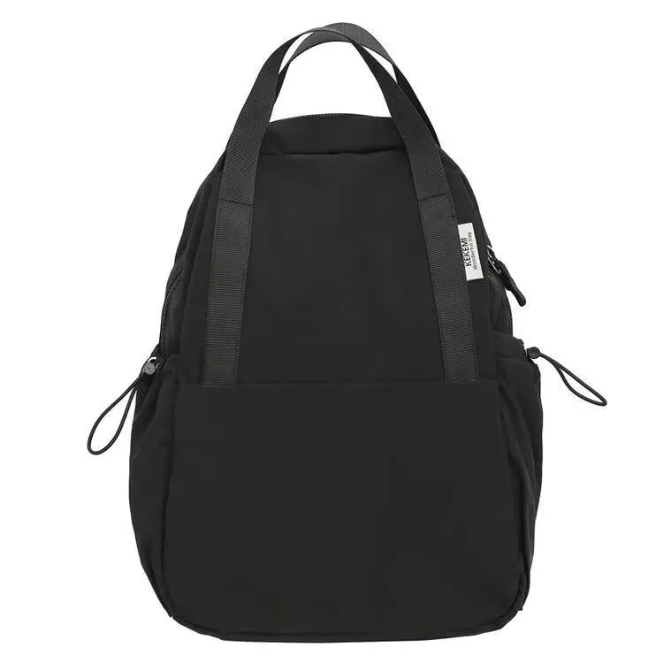 Simple solid colour nylon backpack with a curved shoulder strap and lock closure, shown in black.