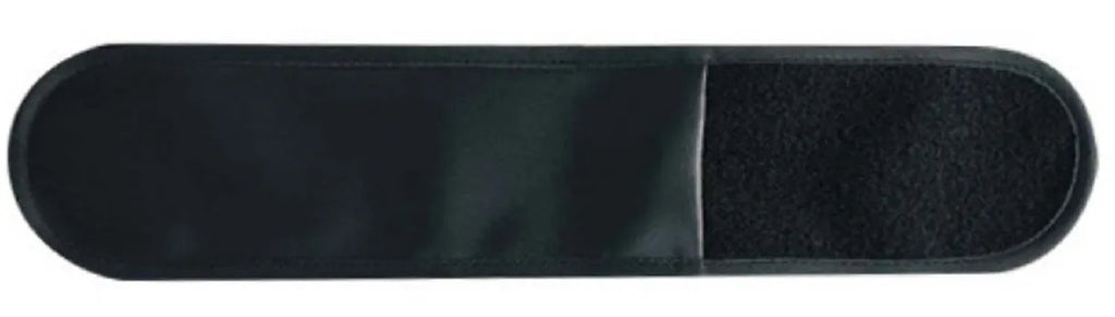 Rechargeable EMS abdominal muscle stimulator belt with adjustable strap on a grey background.