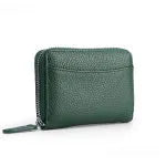 Genuine leather zipper coin purse in solid colour with anti-theft feature and sewing line detail.