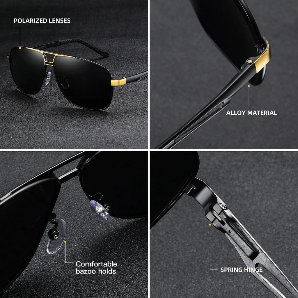 Men's orange red metal aviator sunglasses with polarised TAC lenses on a grey background