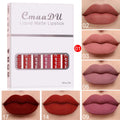 Set of six boxes of matte non-stick cup waterproof lip gloss in styles A through F.