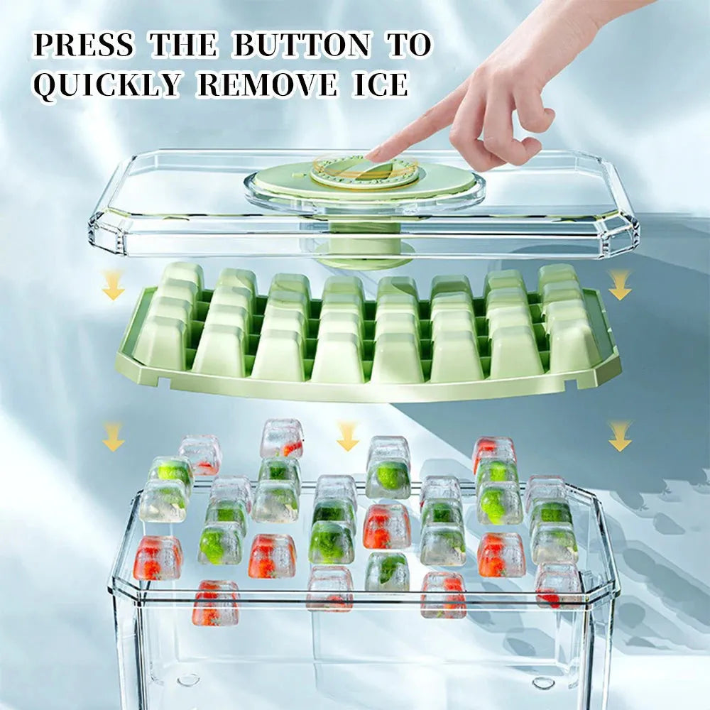 White PP plastic press ice cube tray with 32 grid compartments for quick demoulding in freezer