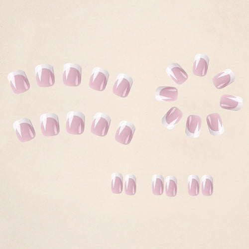 White false nails with black plaid pattern design, 24 piece acrylic nail tips set