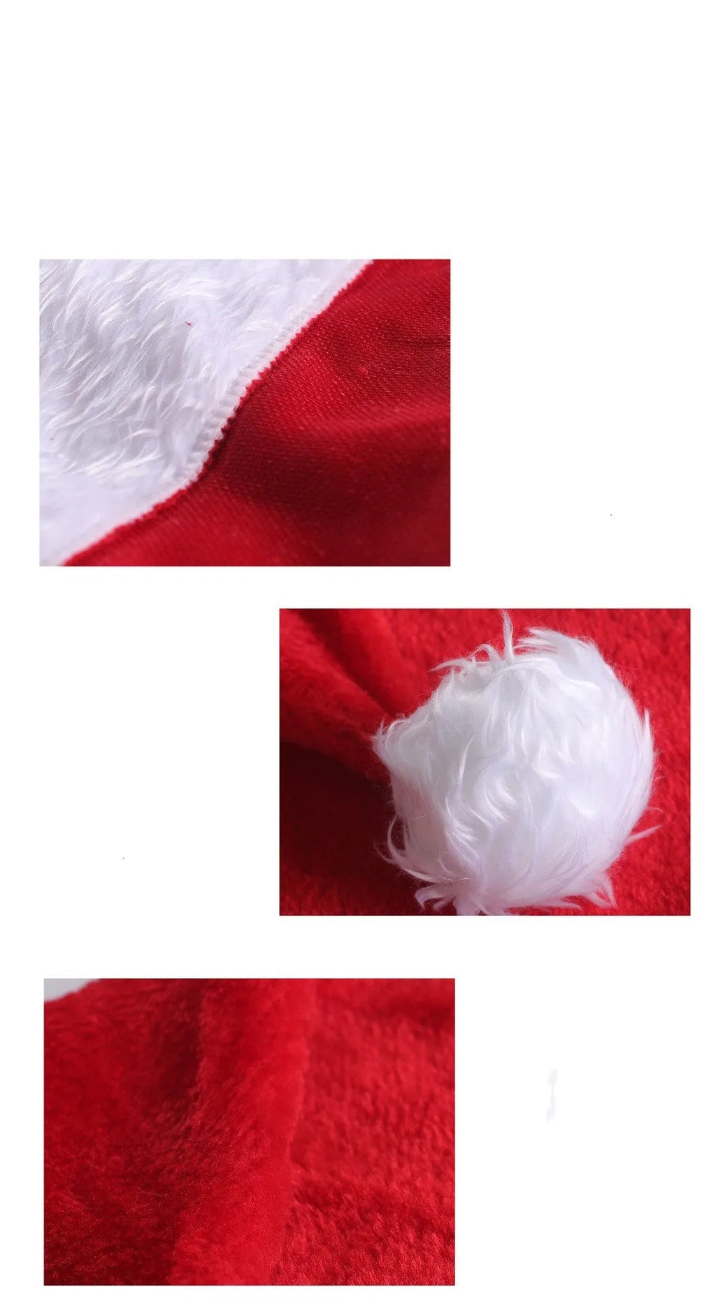 Red and white plush Santa Christmas hat with LED lights glowing, showing pom-pom and stretchy spandex material.