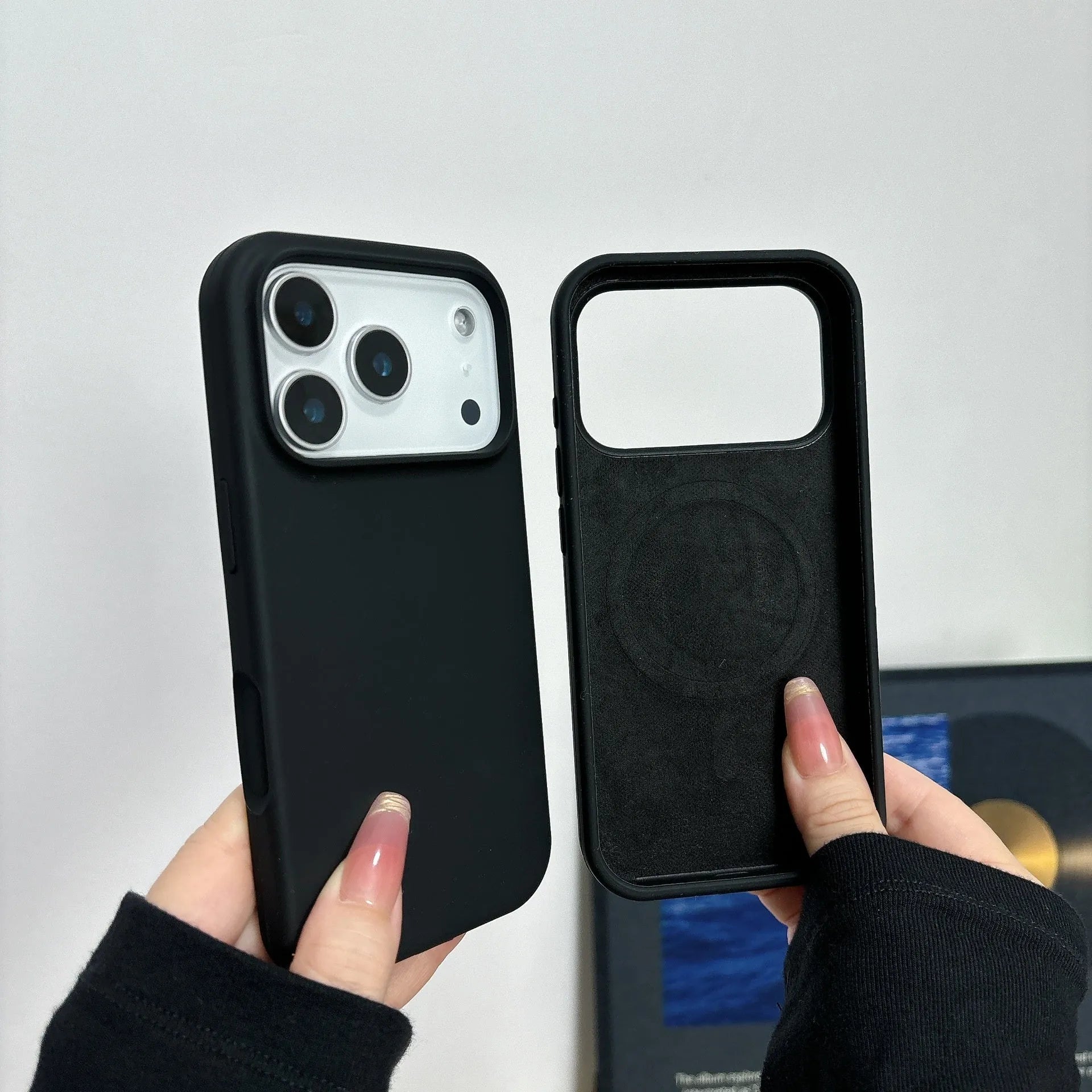 Liquid silicone magnetic charging phone case for iPhone in multiple colour options showing back cover design