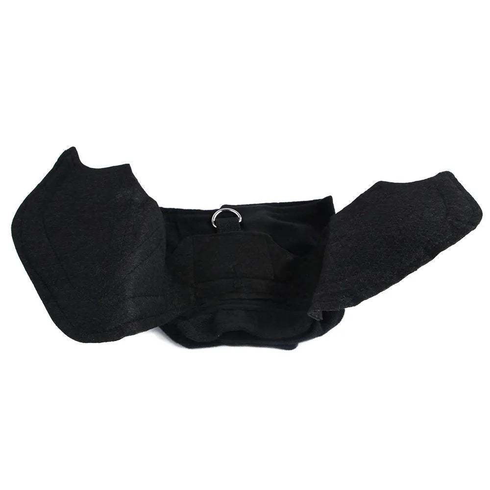 Black cloth bat wing Halloween pet costume with bell for dogs or cats, 3D wings folded