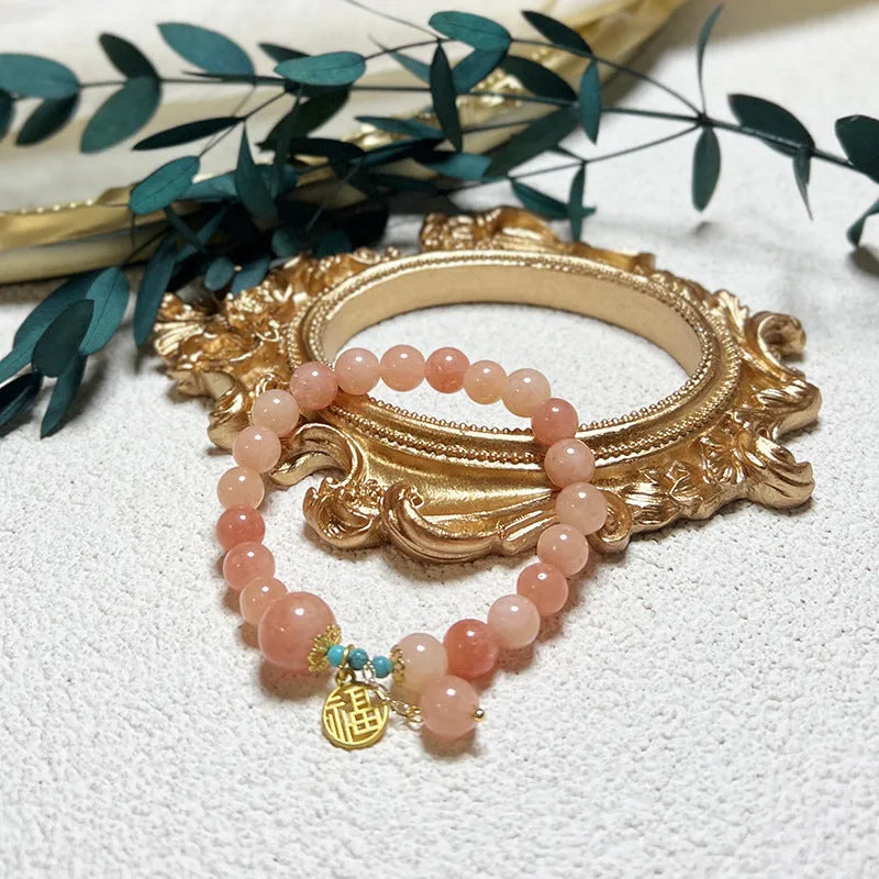 Adjustable pink natural stone bracelet for women with alloy clasp