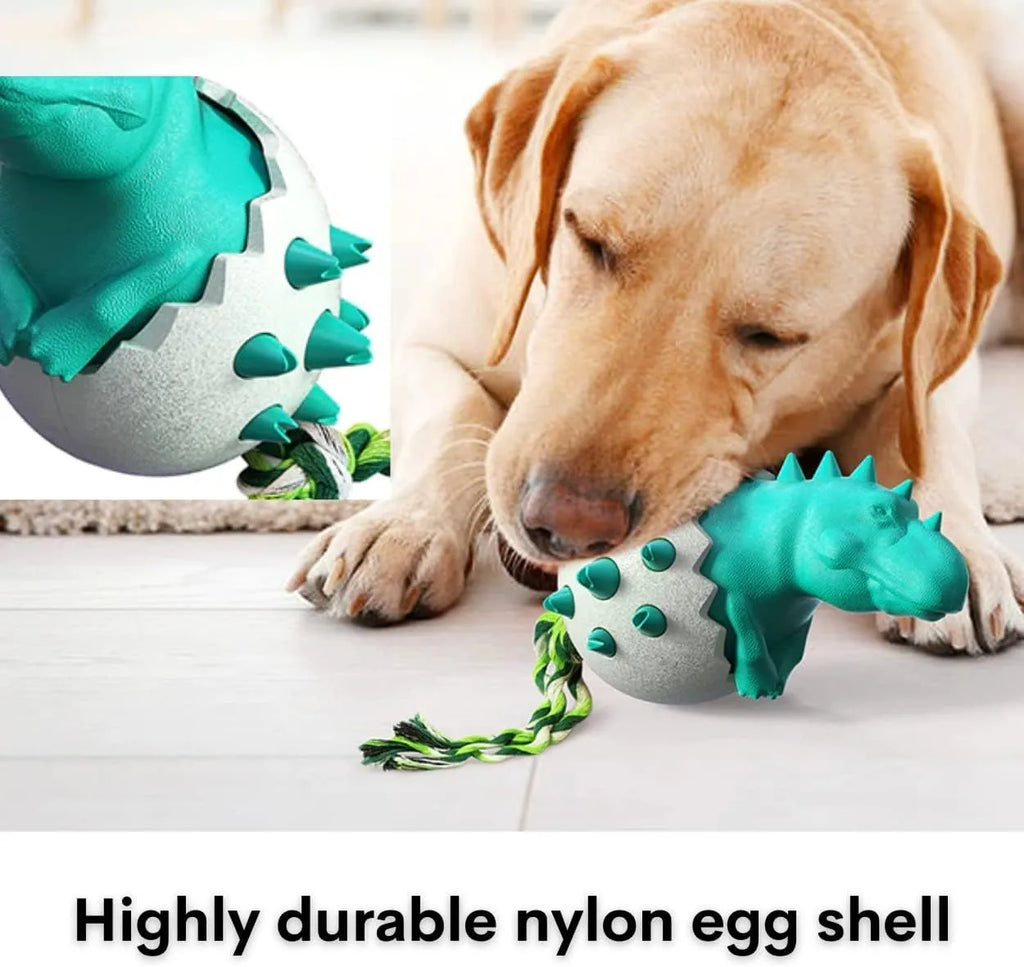 Durable blue dinosaur dog chew toy with rope for aggressive chewers