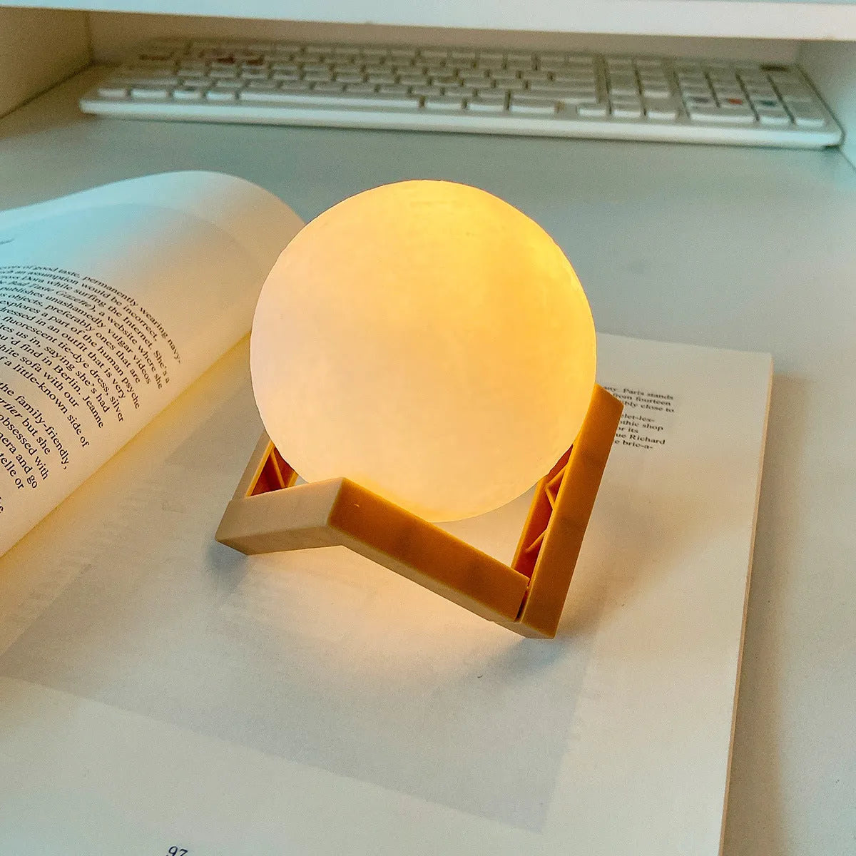 Warm white 3D print moon lamp LED night light with touch switch, 8cm or 12cm, PVC