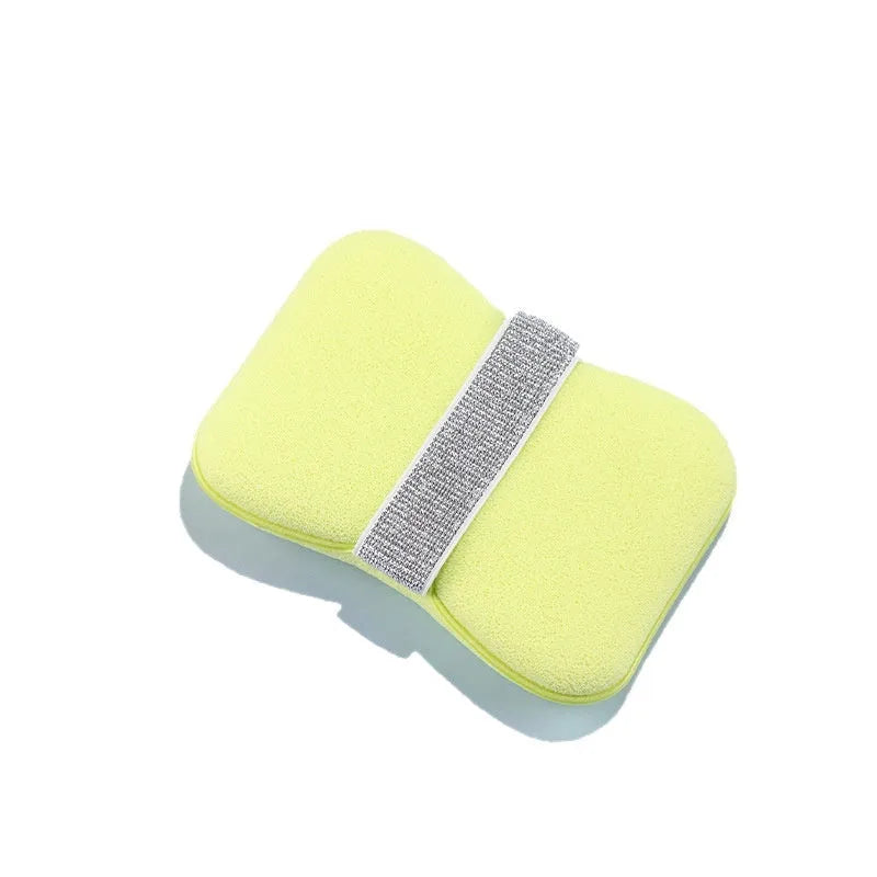 Soap bag bath sponge in hydrophilic polyurethane, 12x8.5x2cm, with foaming cotton, in Cherry Blossom Pink or Mango Yellow.