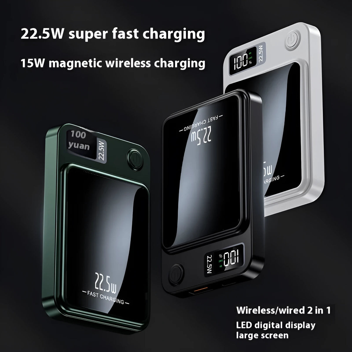 Ivory white magnetic wireless power bank 10000mAh with magnetic ring and storage cable laid flat