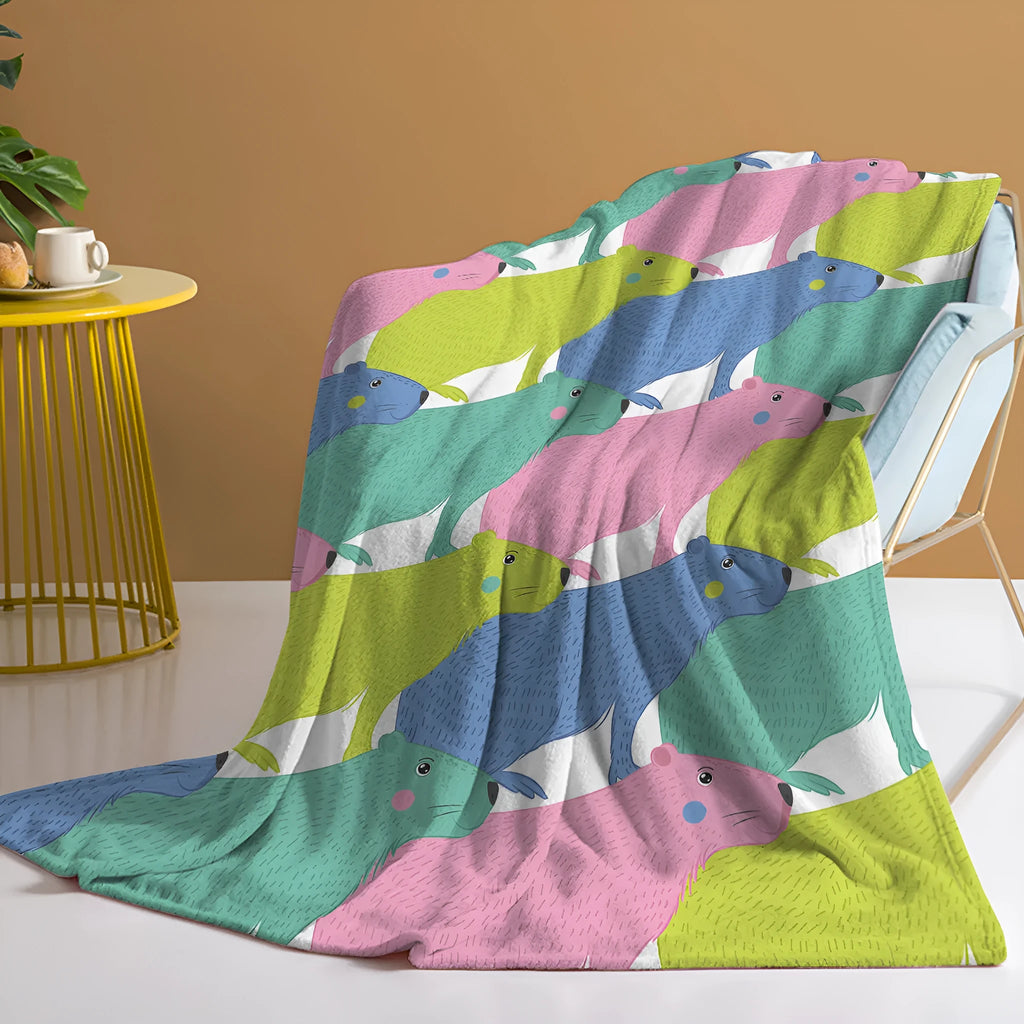 Pink flannel blanket with cartoon dolphin and pet theme pattern, 130x150cm size, soft throw