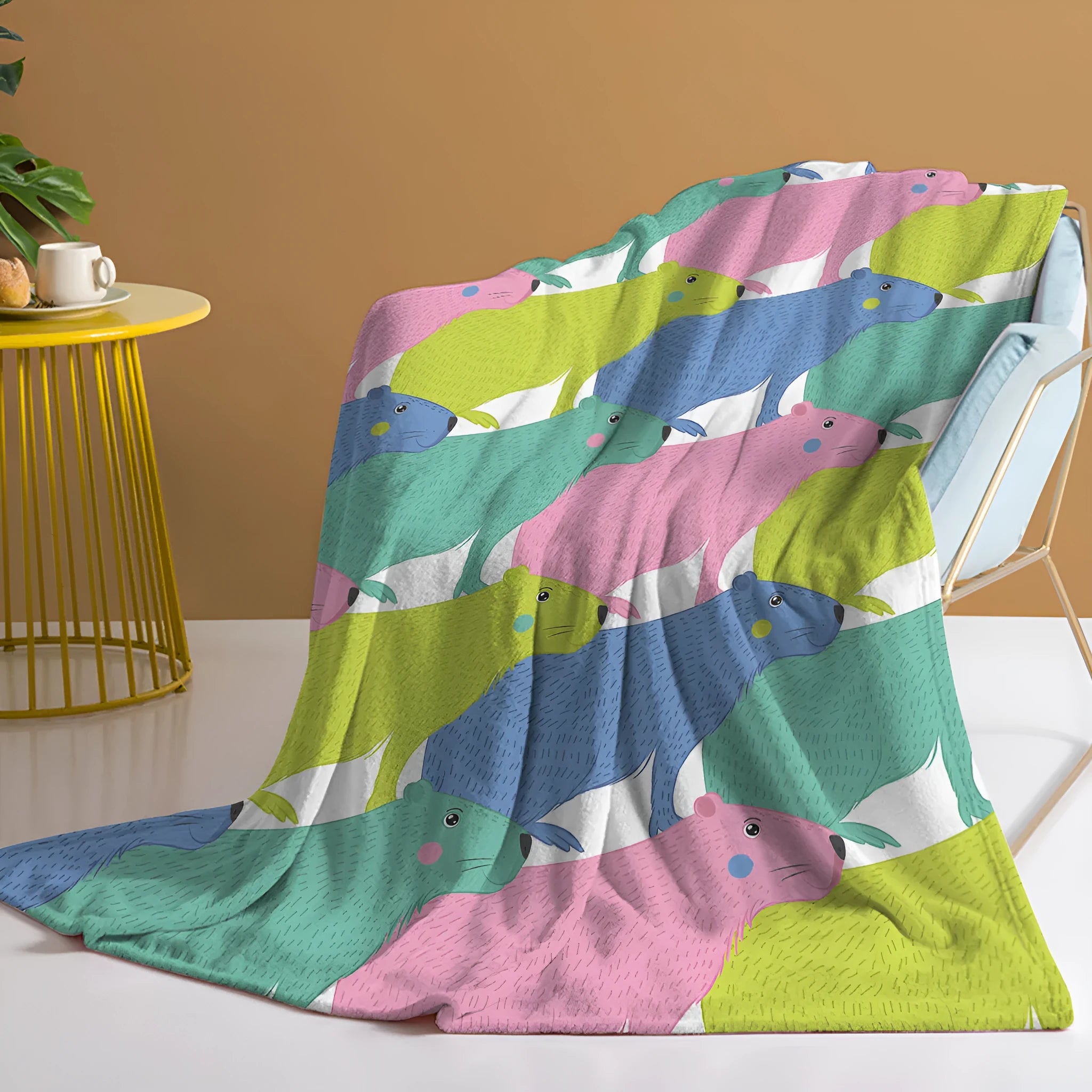 Pink flannel blanket with cartoon dolphin and pet theme pattern, 130x150cm size, soft throw