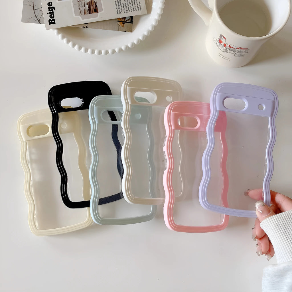 Two-in-one wave shell transparent phone case with coloured PC TPU hem for Google 10 Pro, 10, 9 Pro, 9, 7a, 8a and 9a