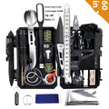 60-in-one outdoor survival tool kit in black and silver case measuring 21x11x5.5cm