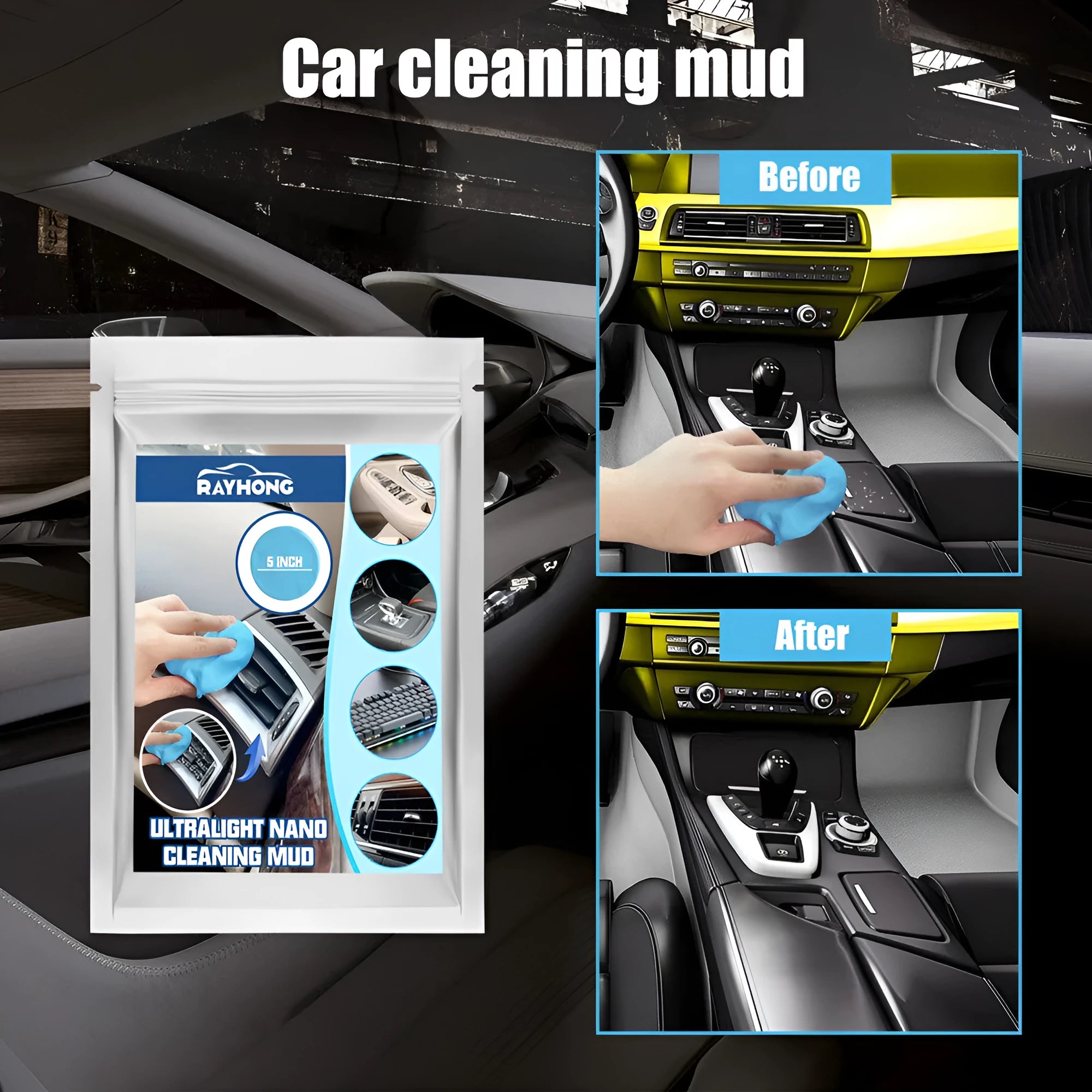 15cm by 10cm slab of car cleaning mud for dust removal from vents and gaps.