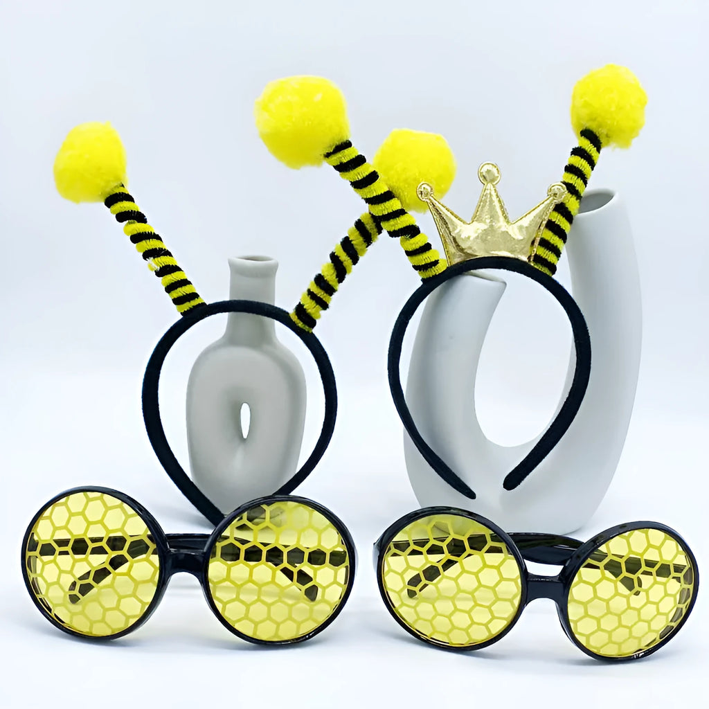 Handmade cloth bees costume headband and glasses set for fancy dress parties.