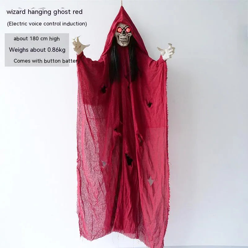Plastic haunted house Halloween decoration in black, gray, purple, and wine red colour options