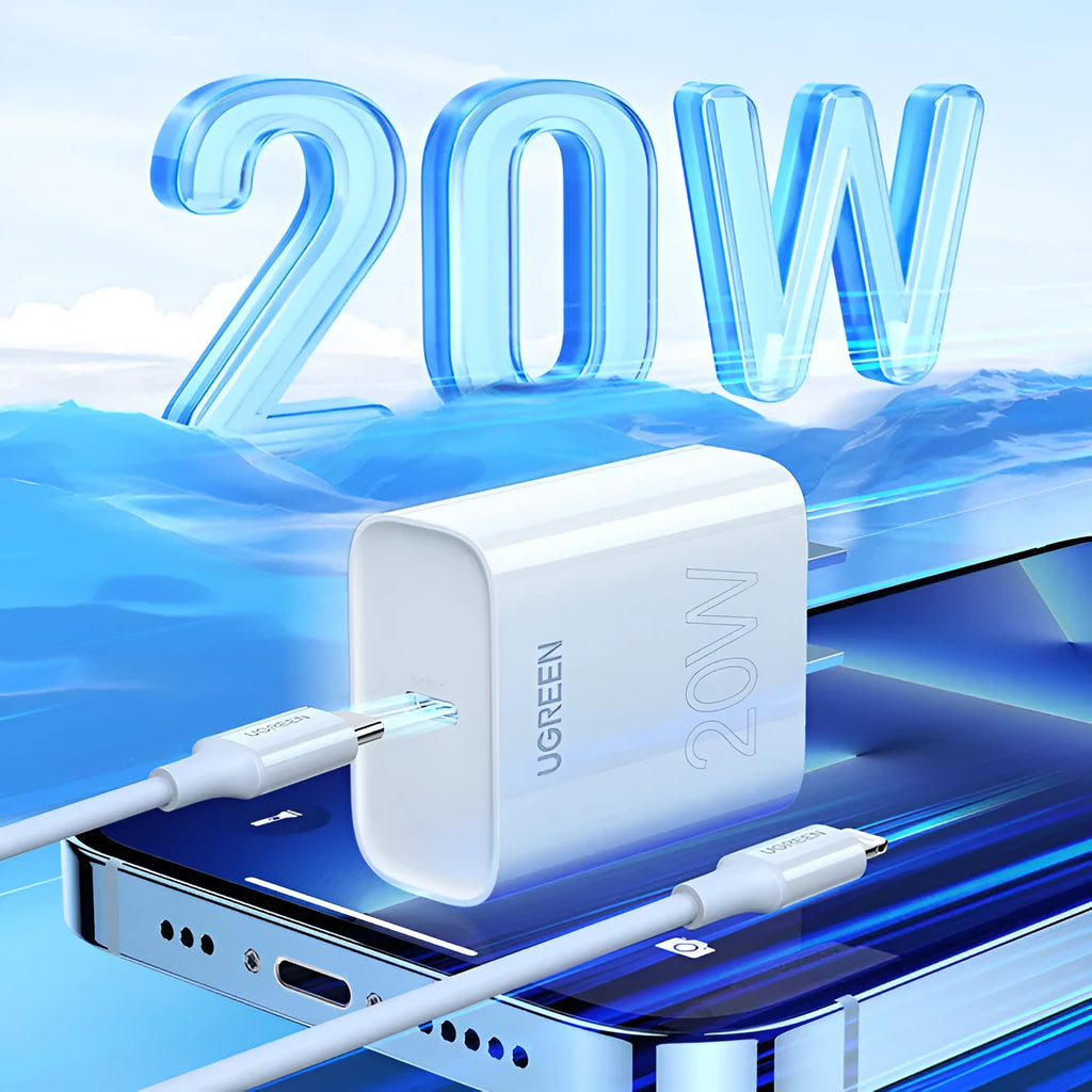 White 20W PD fast-charging head, MFi certified, compact 70x35x90mm, for Apple iPhone 8 to 14