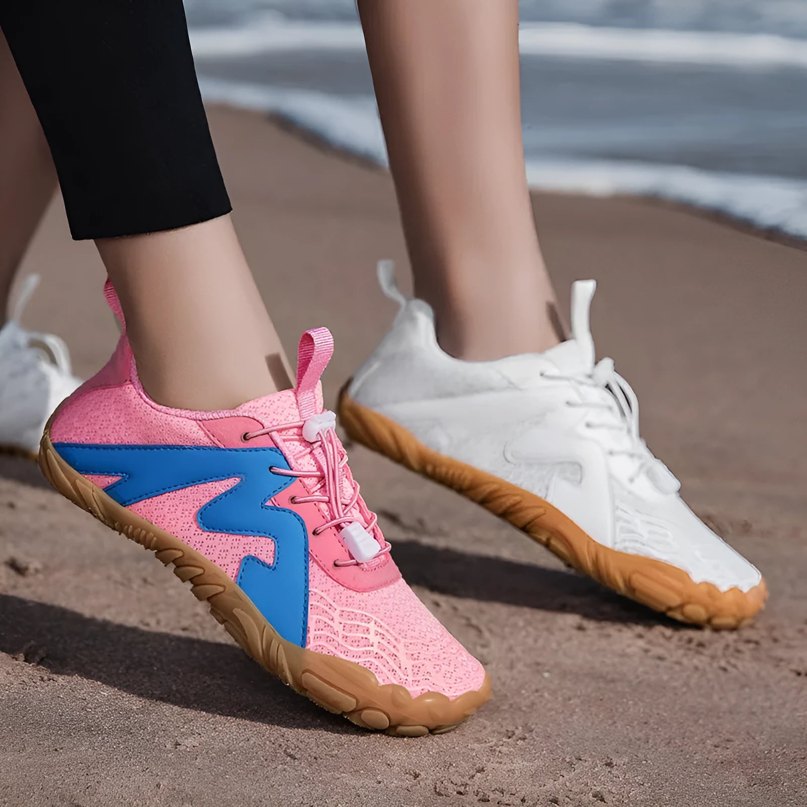 A pair of unisex sports climbing shoes with a Flyknit lining and rubber sole.